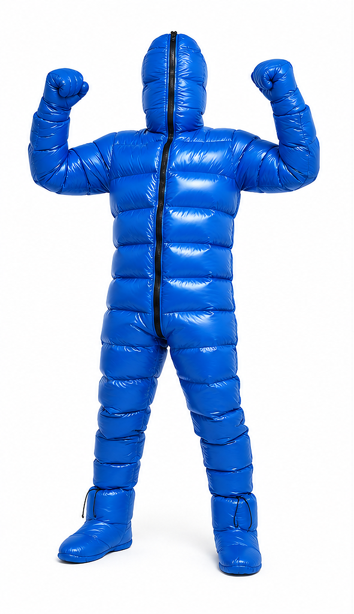 Royal Blue Shiny Nylon Full-Body Puffer Jumpsuit