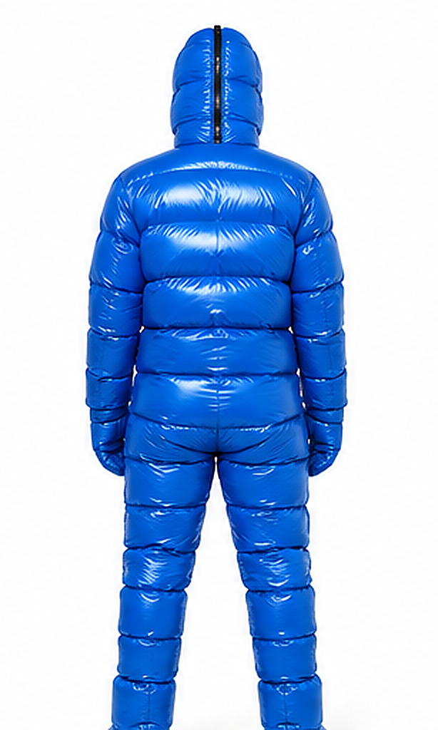 Royal Blue Shiny Nylon Full-Body Puffer Jumpsuit