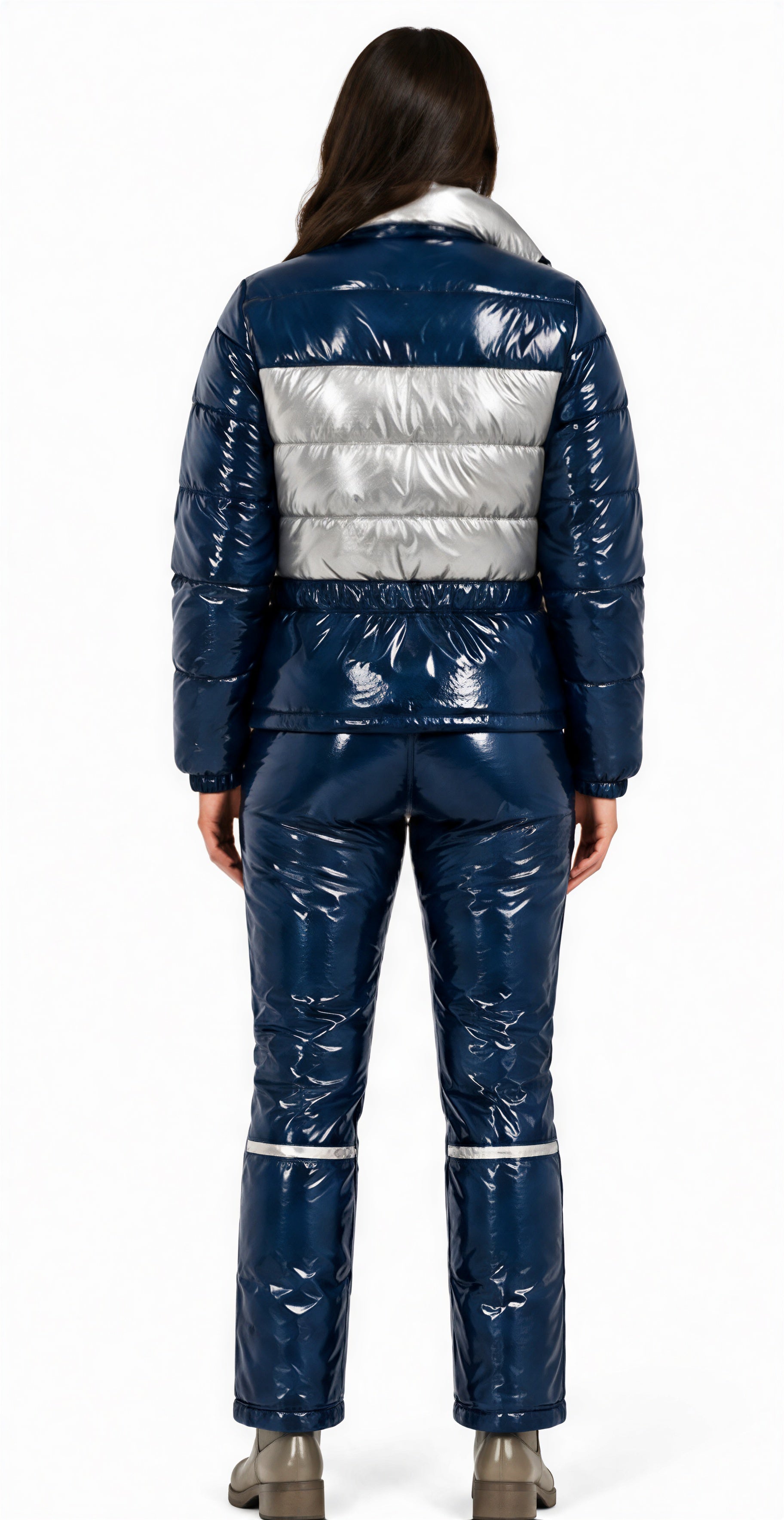 Women's Shiny Nylon Puffer Ski Suit Set