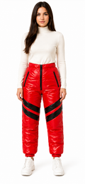 Red Shiny Nylon Puffer Glossy Winter Snow Pants