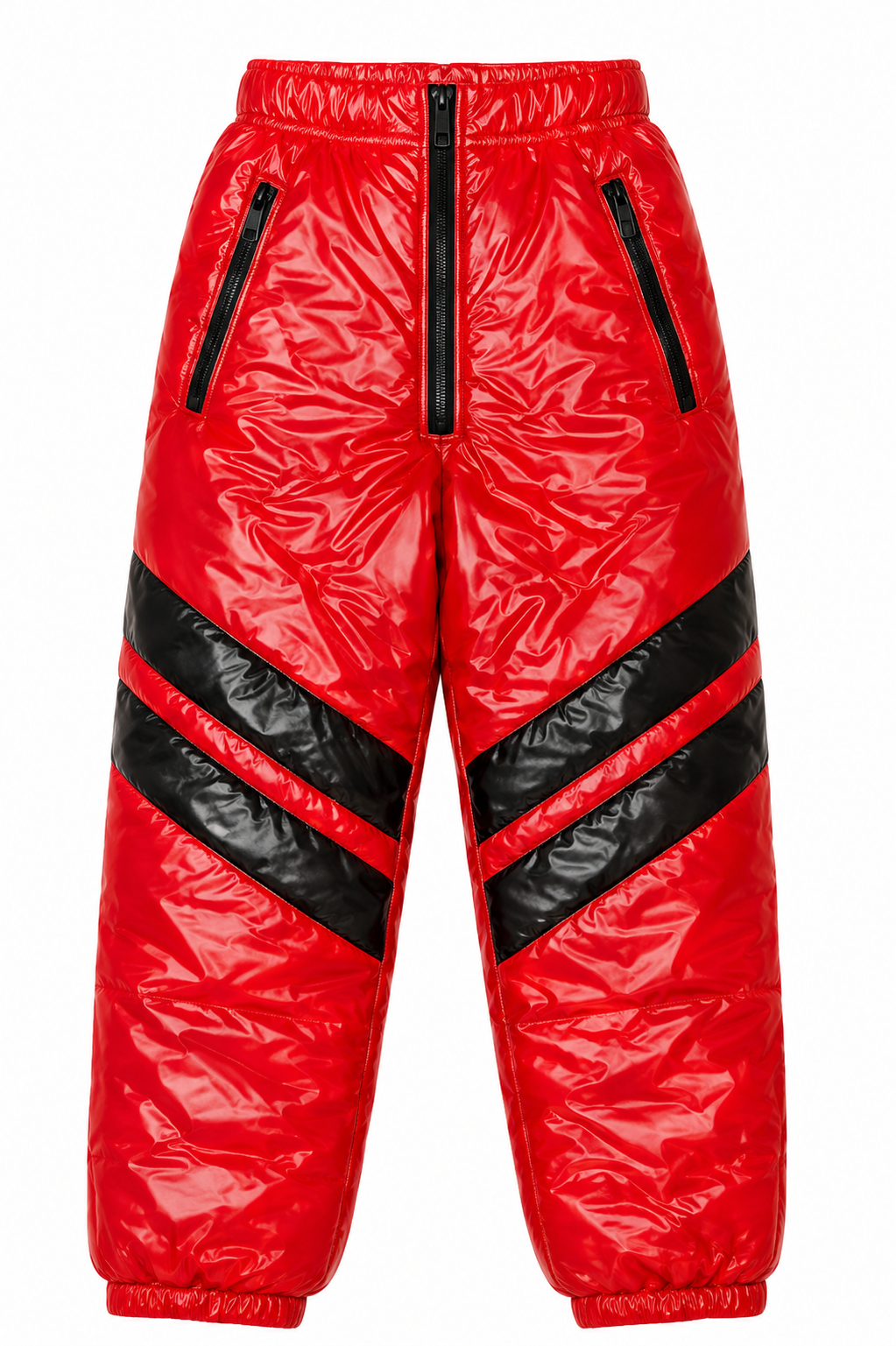 Red Shiny Nylon Puffer Glossy Winter Snow Pants