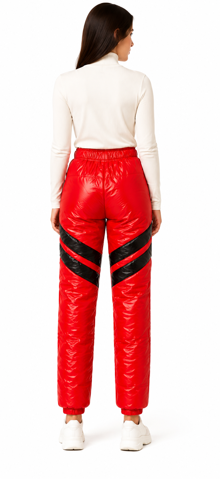 Red Shiny Nylon Puffer Glossy Winter Snow Pants