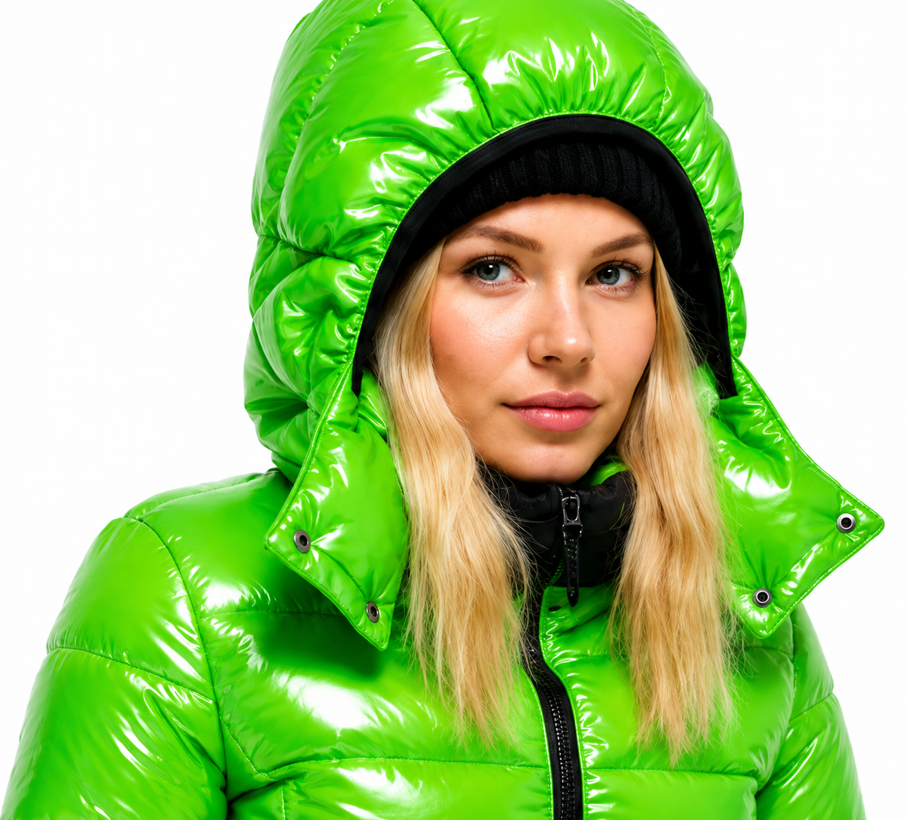 Green Puffer Shiny Nylon Winter Jacket & Pants Set