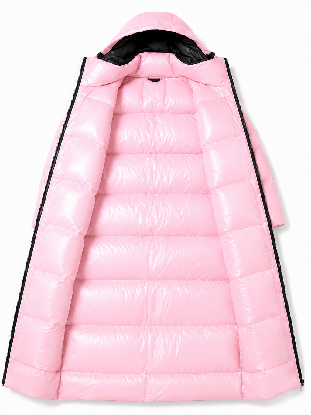 Men's Long Shiny Puffer Pink Hooded Down Jacket