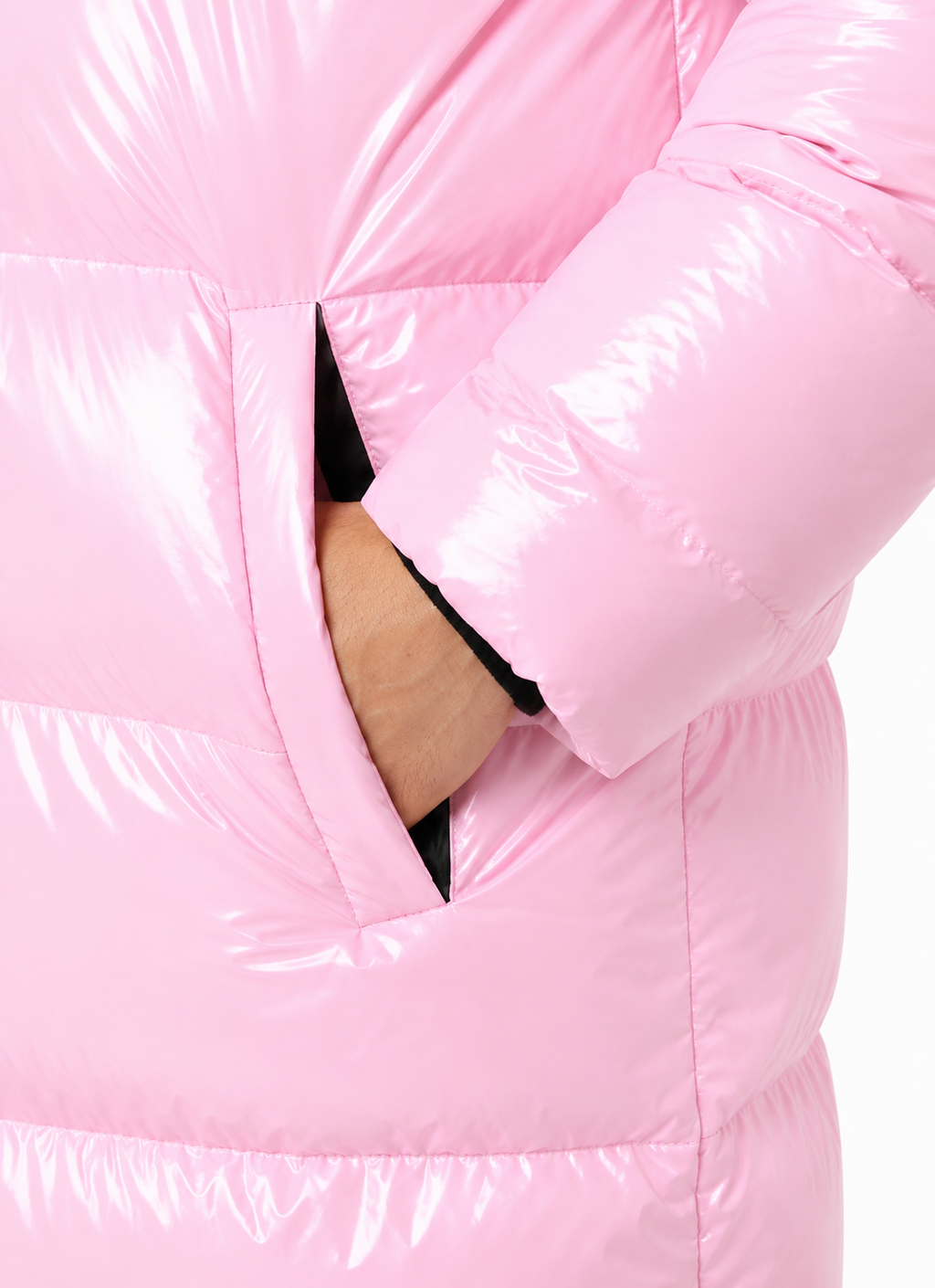 Men's Long Shiny Puffer Pink Hooded Down Jacket
