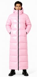 Men's Long Shiny Puffer Pink Hooded Down Jacket