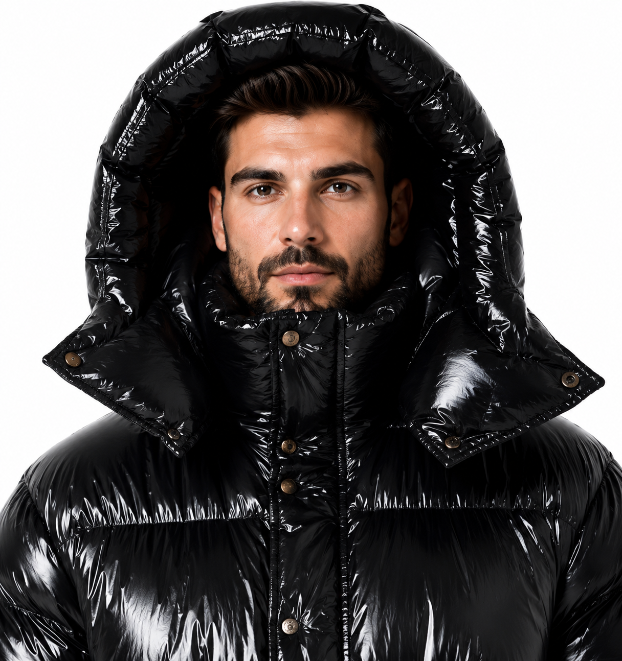 Black Shiny Puffer Suit Hooded Insulated Winter Snowsuit
