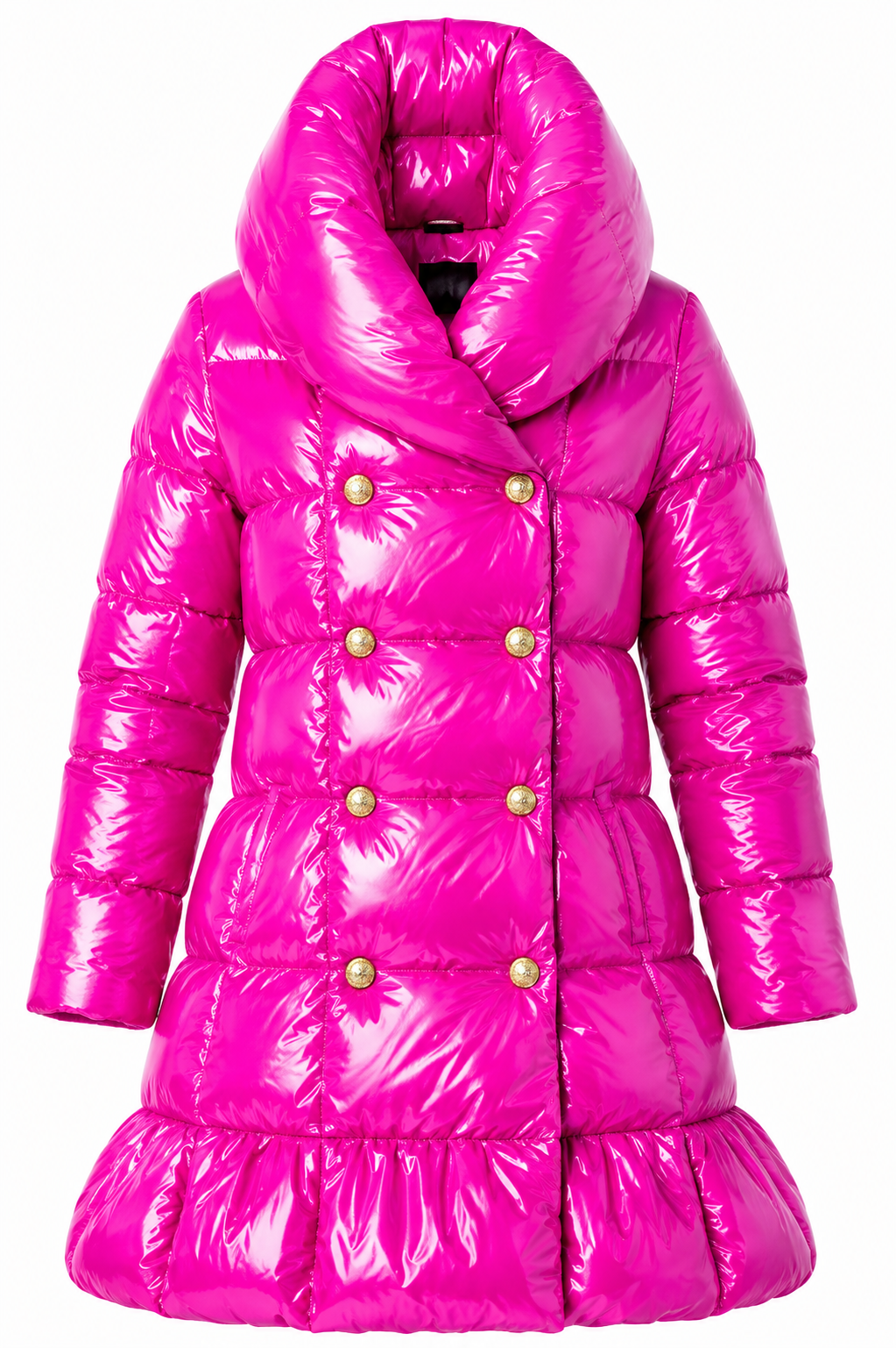 Women's Shiny Pink Puffer Coat Glossy Down Jacket