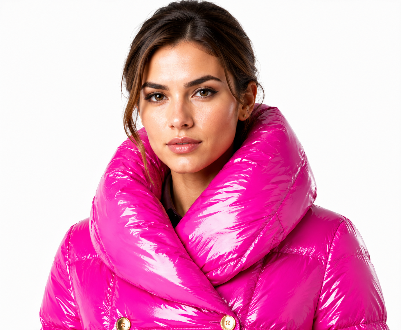 Women's Shiny Pink Puffer Coat Glossy Down Jacket