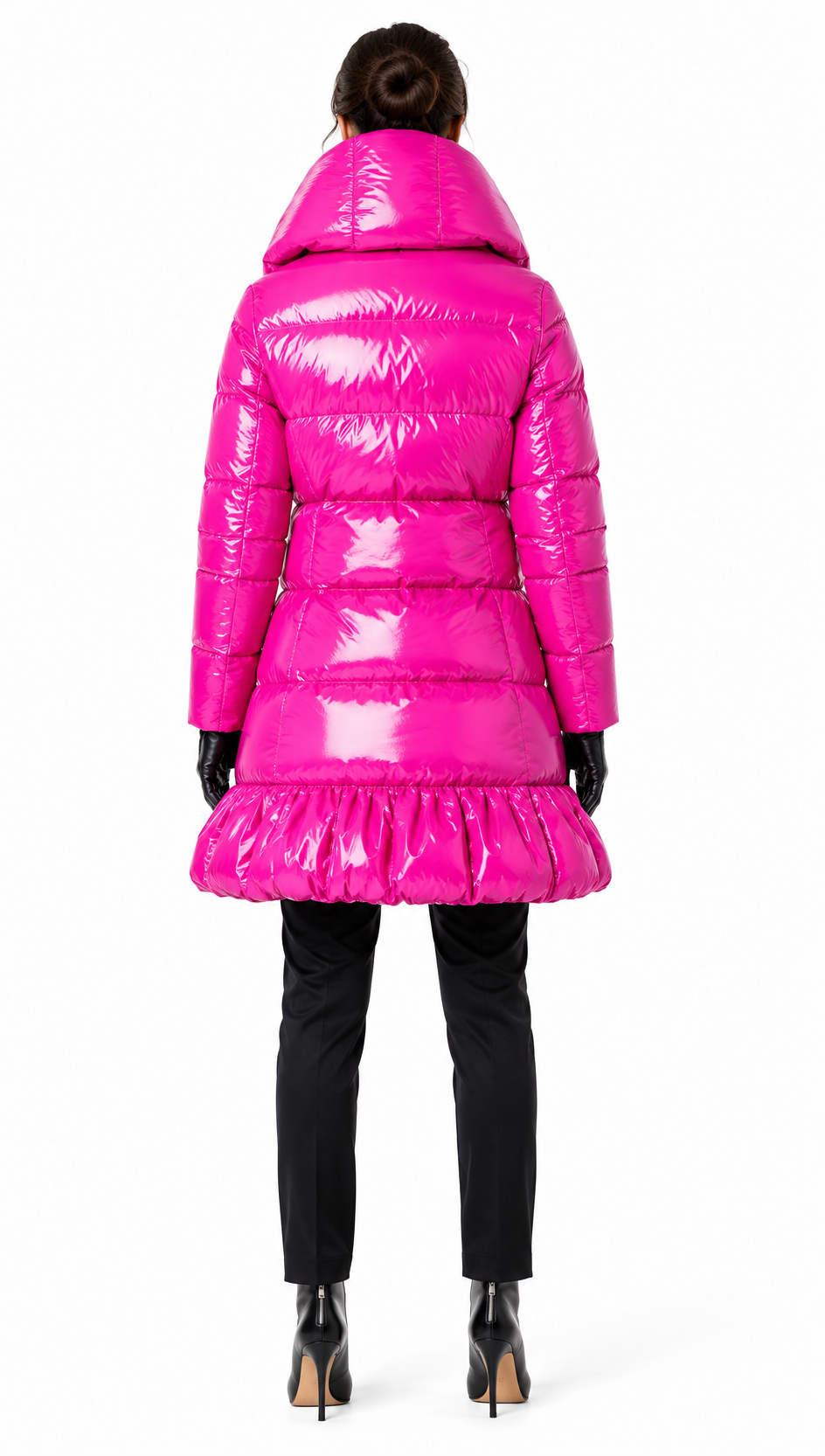 Women's Shiny Pink Puffer Coat Glossy Down Jacket