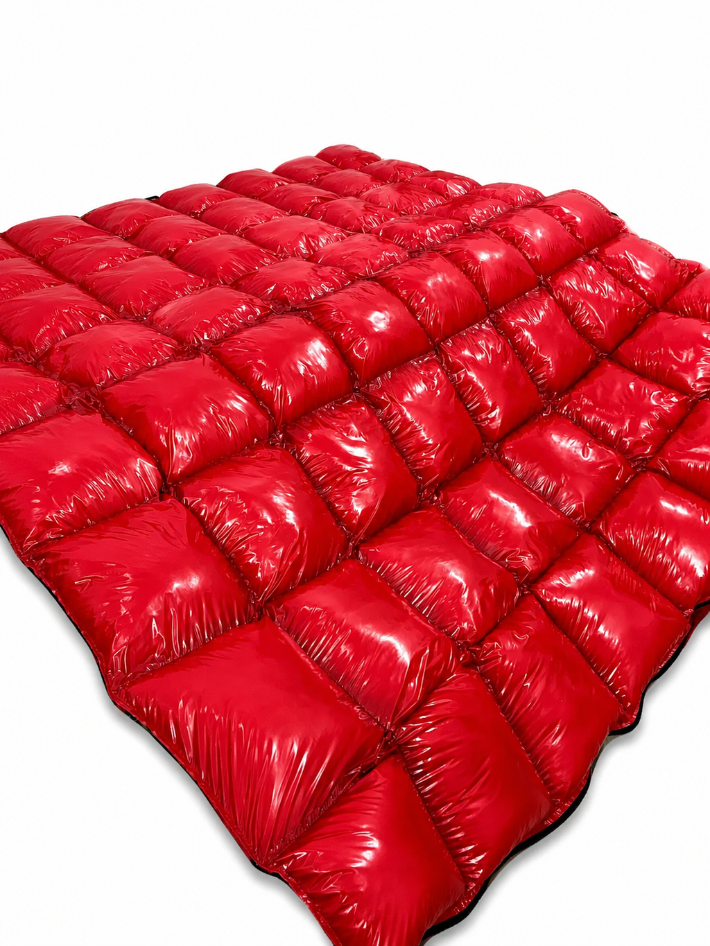 Red Shiny Nylon Puffer Blanket with Snap Buttons