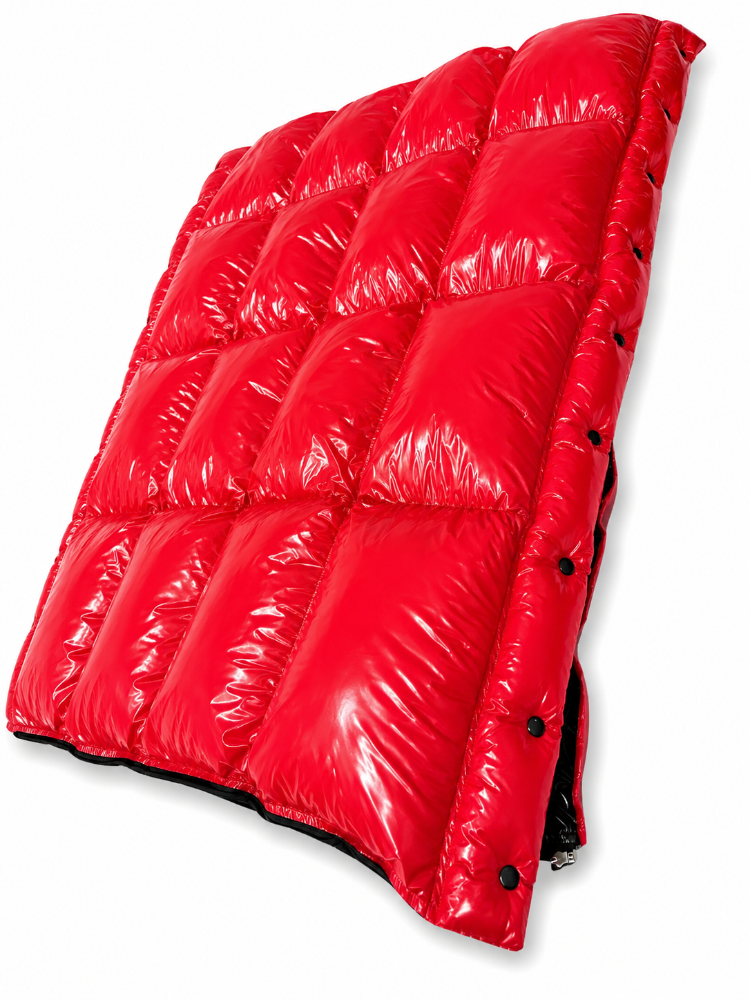 Red Shiny Nylon Puffer Blanket with Snap Buttons