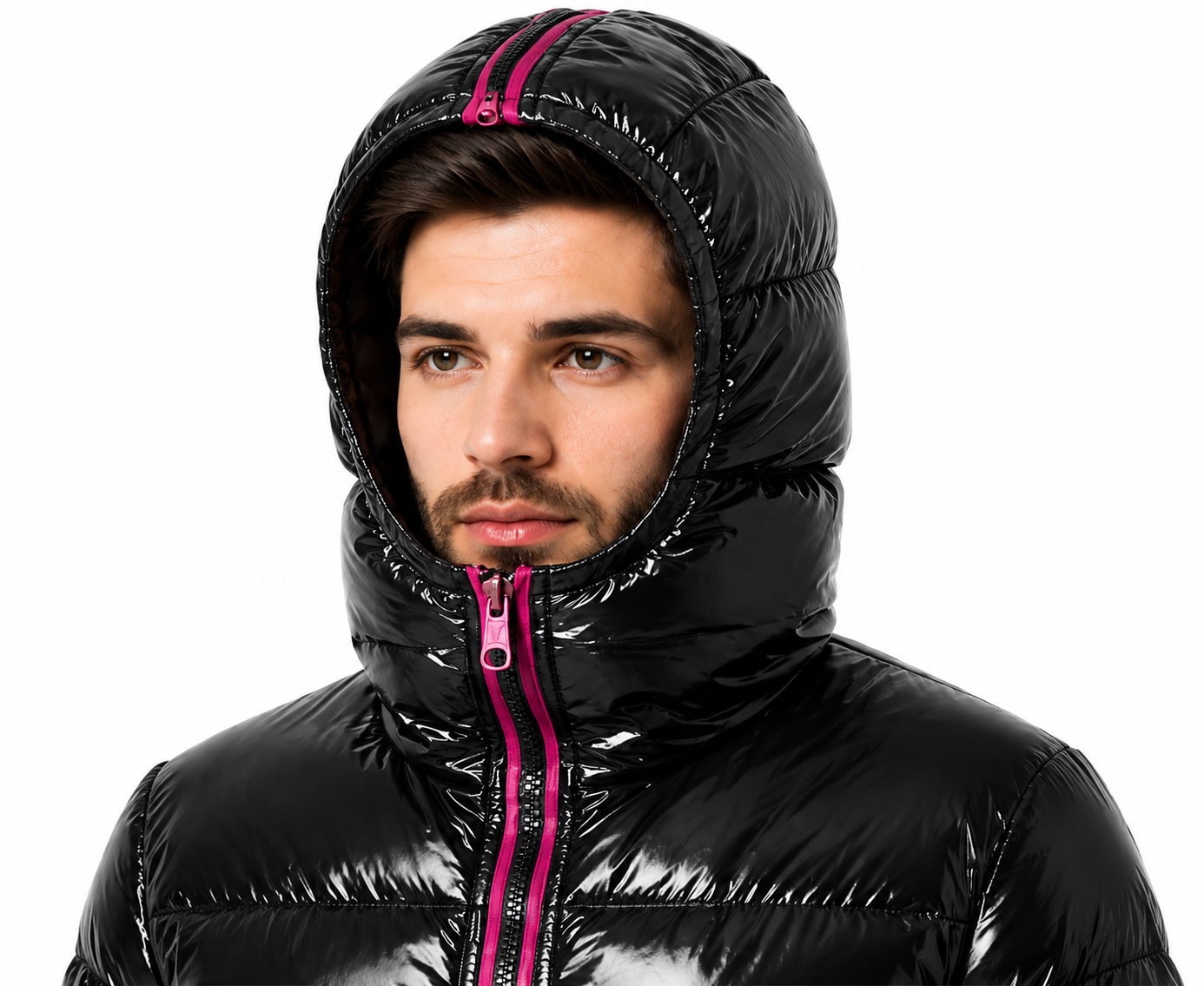 Men's Long Shiny Puffer Coat Glossy