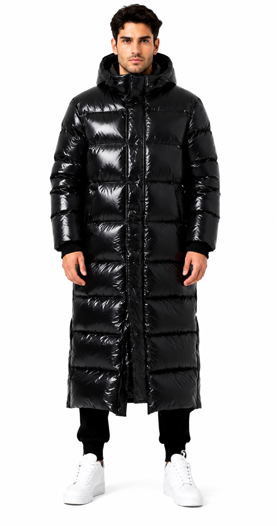 Men's Shiny Nylon Long Puffer Coat