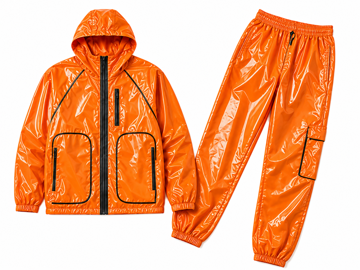 Shiny Nylon Hooded Utility Tracksuit for Men,