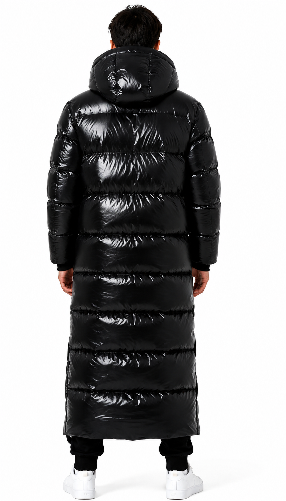 Men's Shiny Nylon Long Puffer Coat