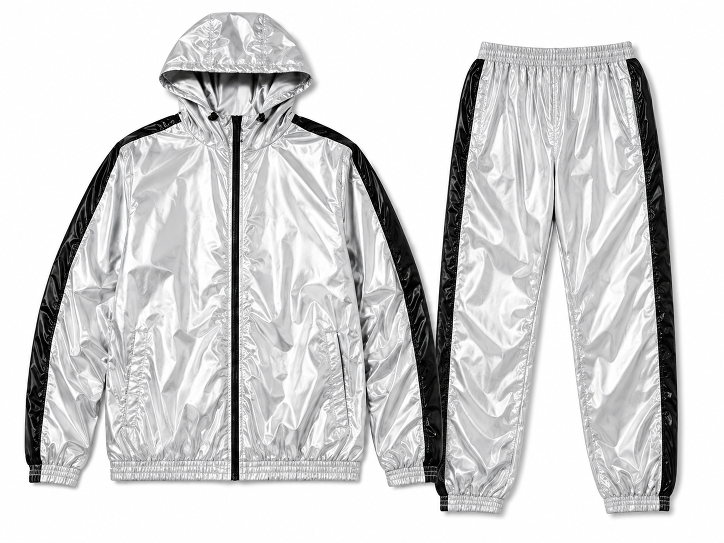 Shiny Nylon Hooded Tracksuit for Men