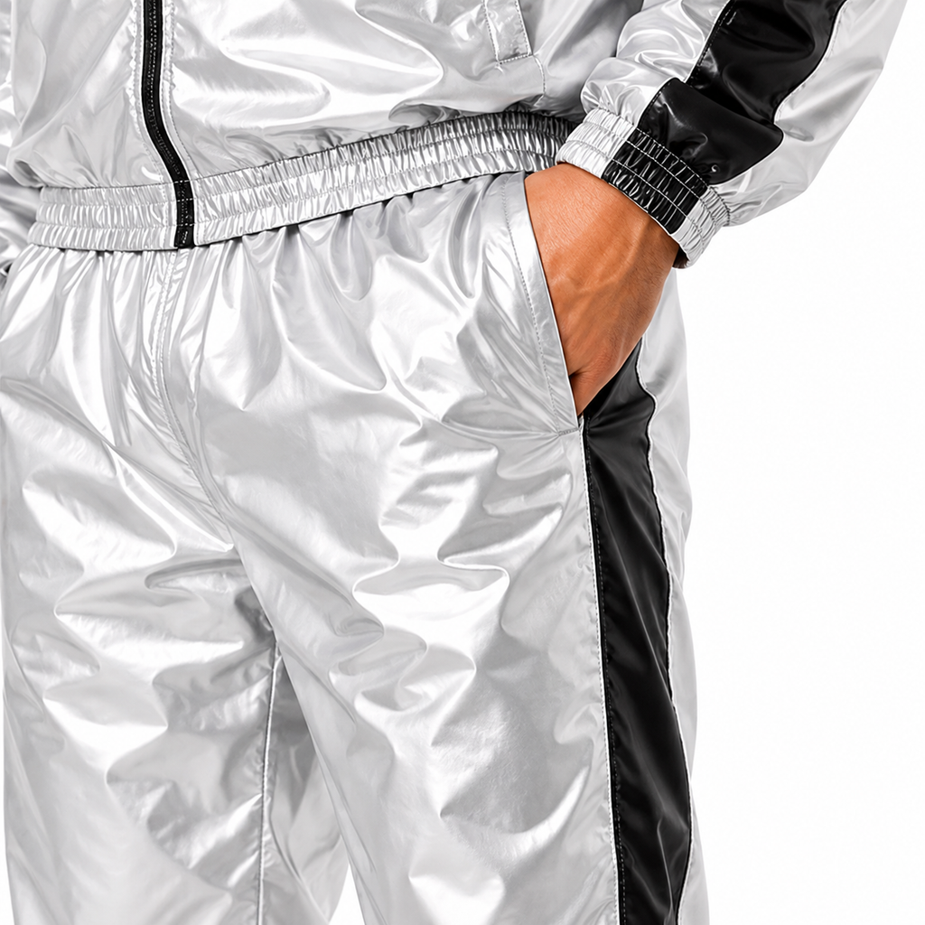 Shiny Nylon Hooded Tracksuit for Men