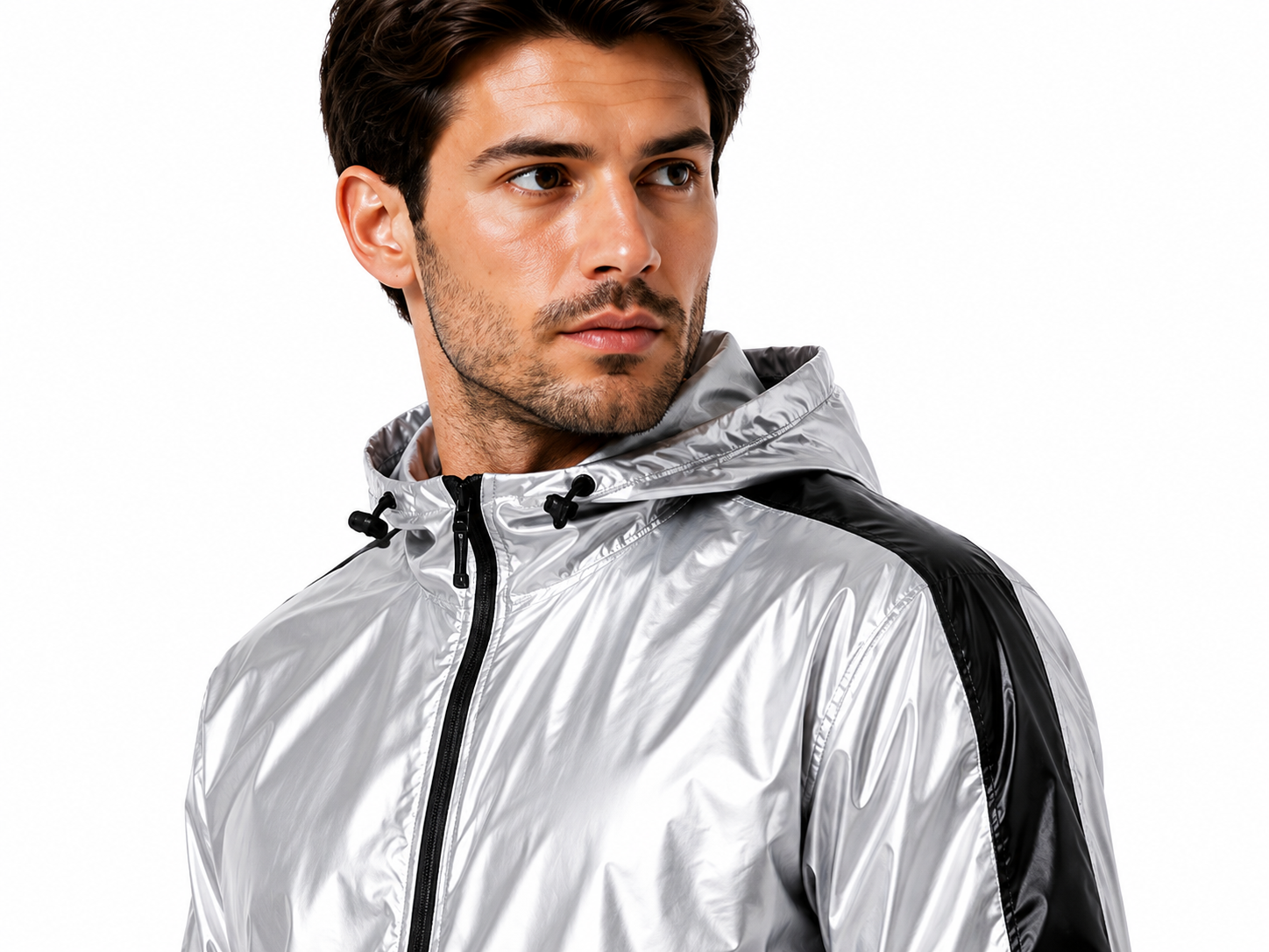 Shiny Nylon Hooded Tracksuit for Men