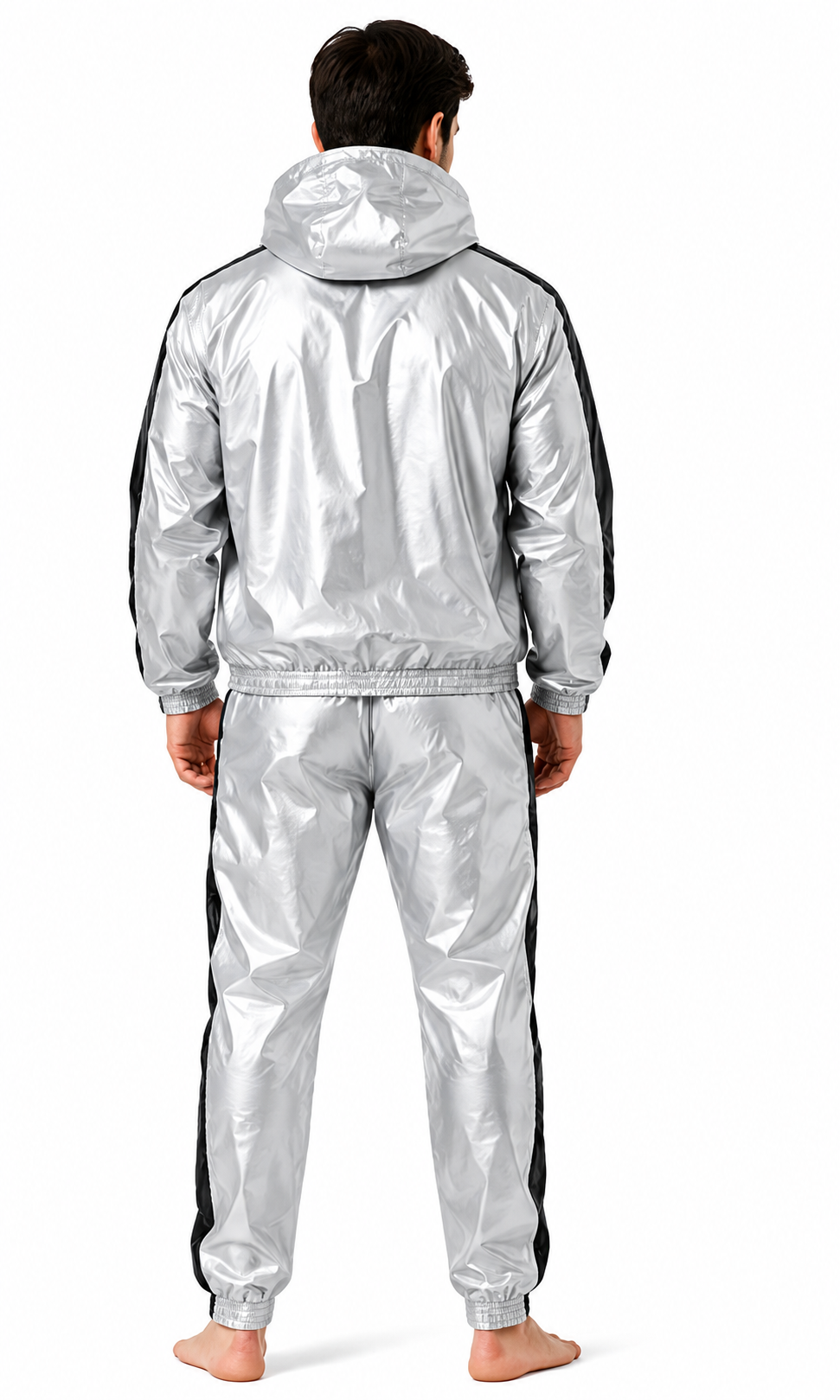 Shiny Nylon Hooded Tracksuit for Men