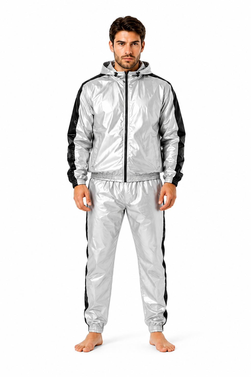 Shiny Nylon Hooded Tracksuit for Men