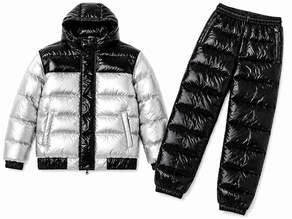 Men's Shiny Down Glossy Puffer Jacket & Insulated Pants Set