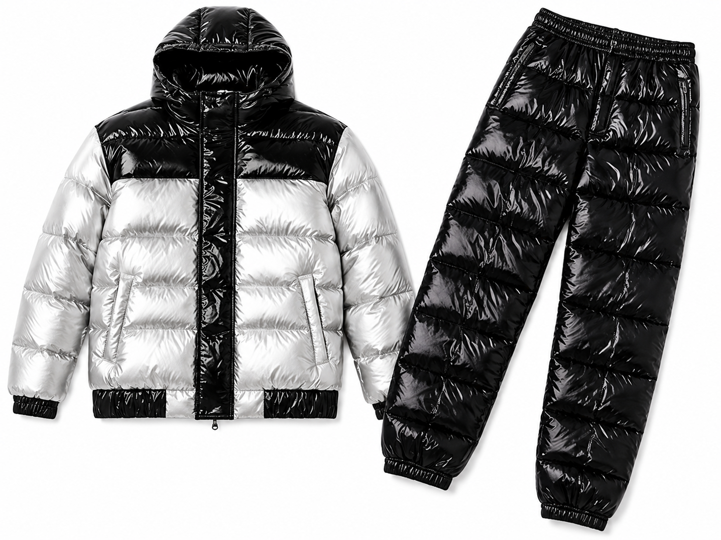 Men's Shiny Down Glossy Puffer Jacket & Insulated Pants Set
