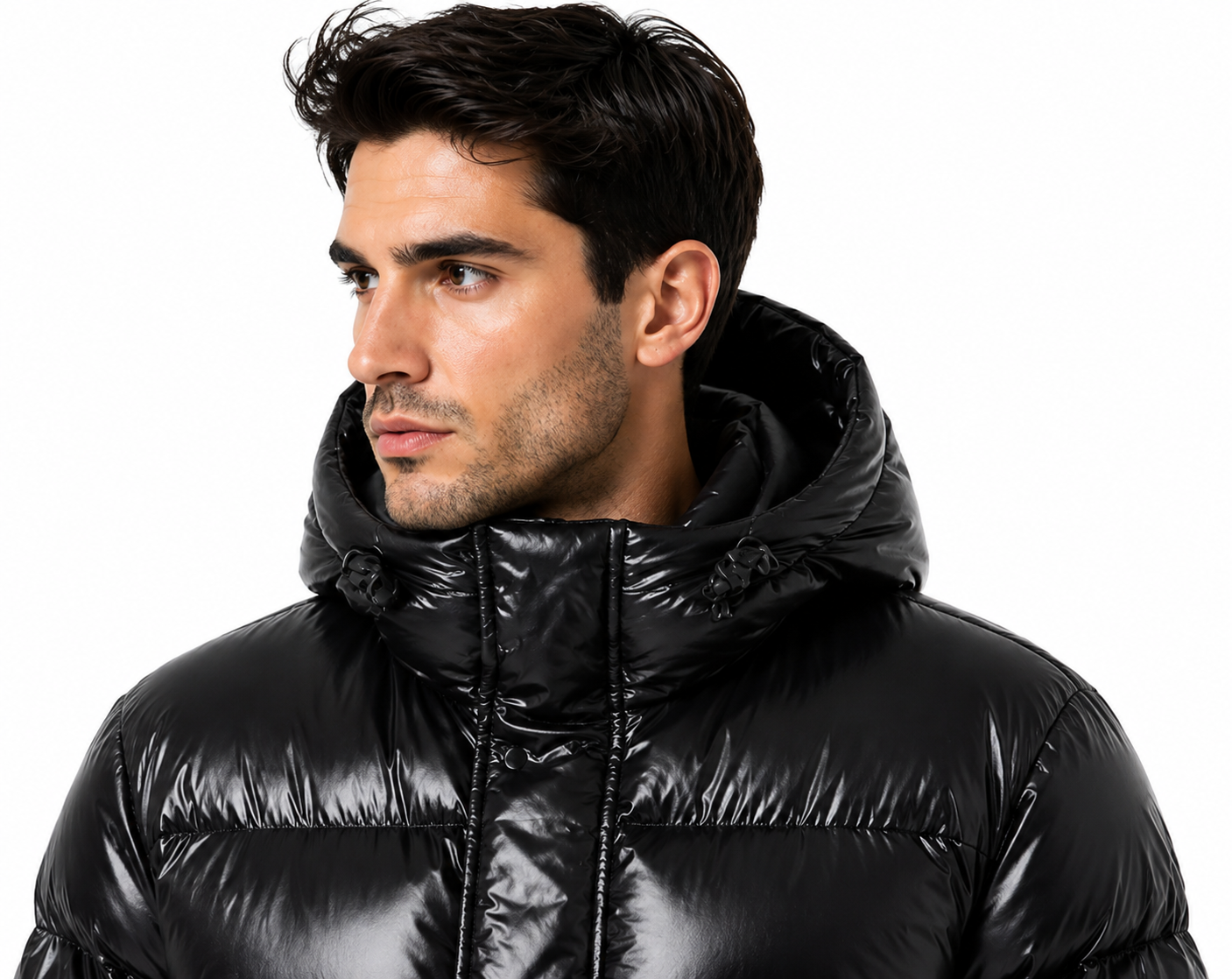 Men's Shiny Nylon Long Puffer Coat