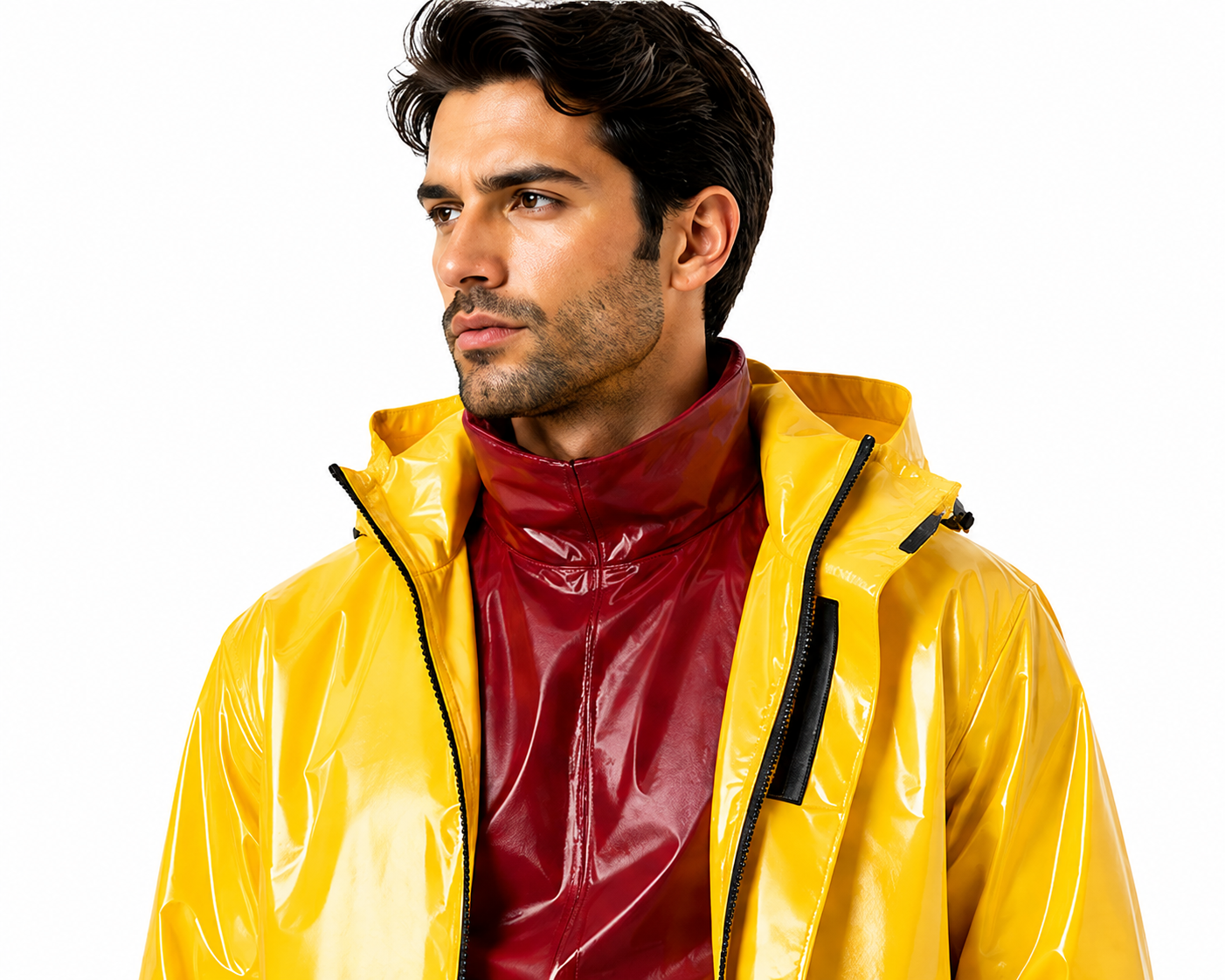 Men's Shiny Nylon Tracksuit Yellow Hooded Windbreaker Set