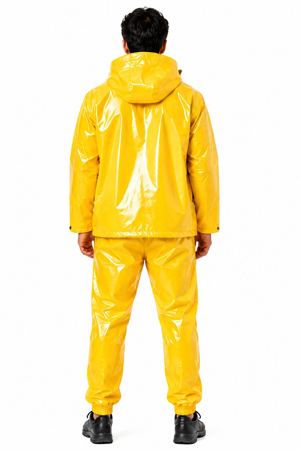 Men's Shiny Nylon Tracksuit Yellow Hooded Windbreaker Set