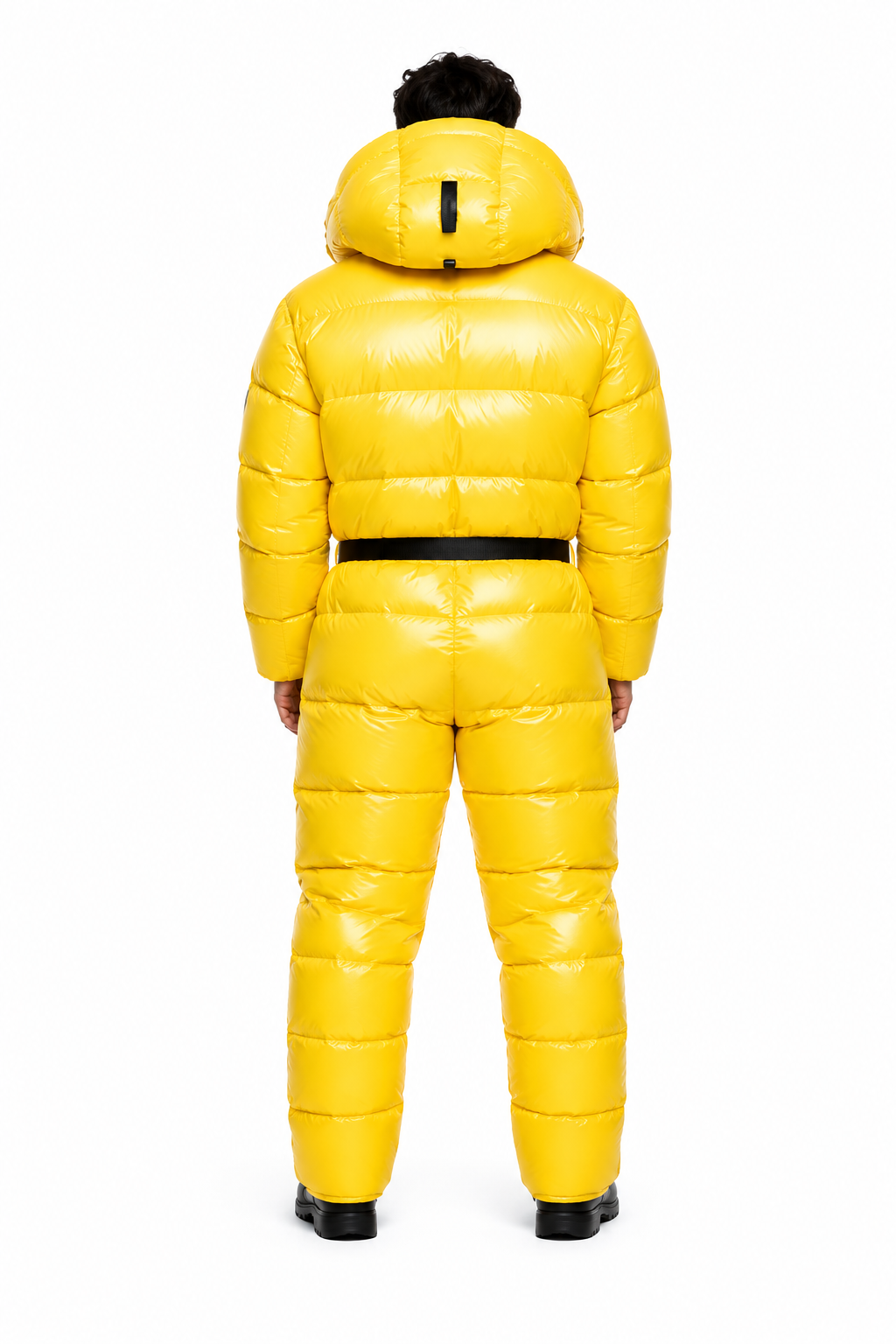 Men’s Yellow Shiny Nylon Puffer Jumpsuit
