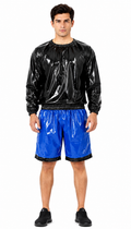 Men’s Black and Blue Shiny Nylon Sauna Suit Set