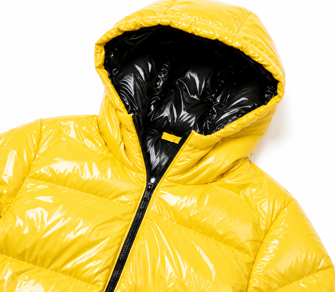 Men’s Yellow Shiny Nylon Hooded Puffer Jumpsuit