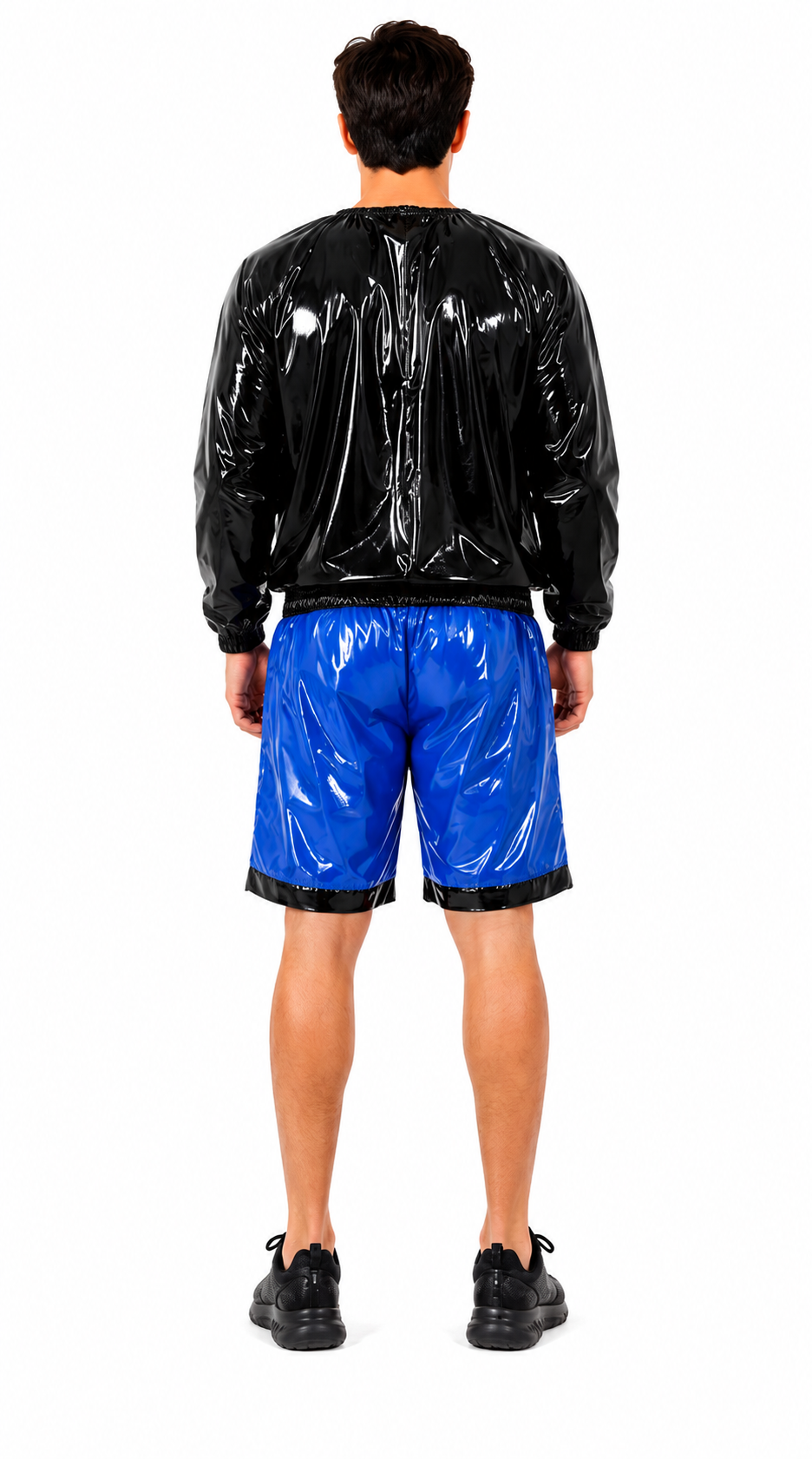 Men’s Black and Blue Shiny Nylon Sauna Suit Set