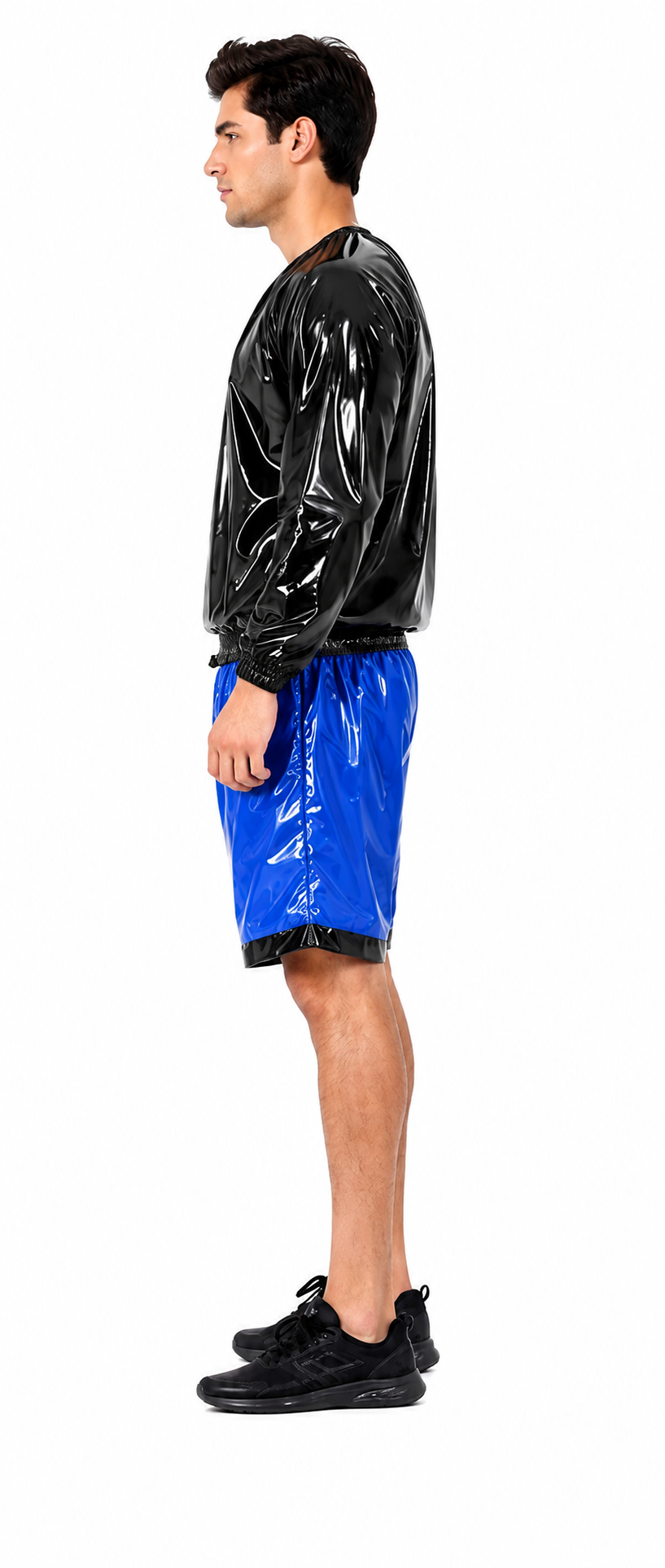 Men’s Black and Blue Shiny Nylon Sauna Suit Set