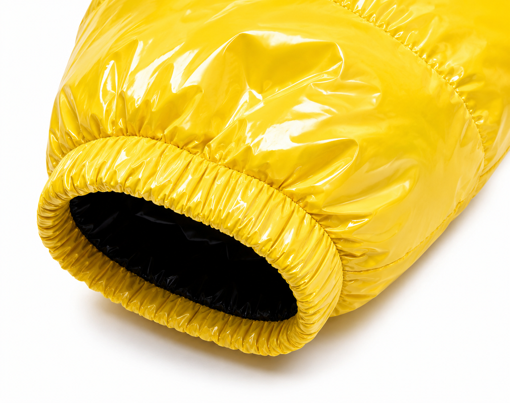 Men’s Yellow Shiny Nylon Hooded Puffer Jumpsuit