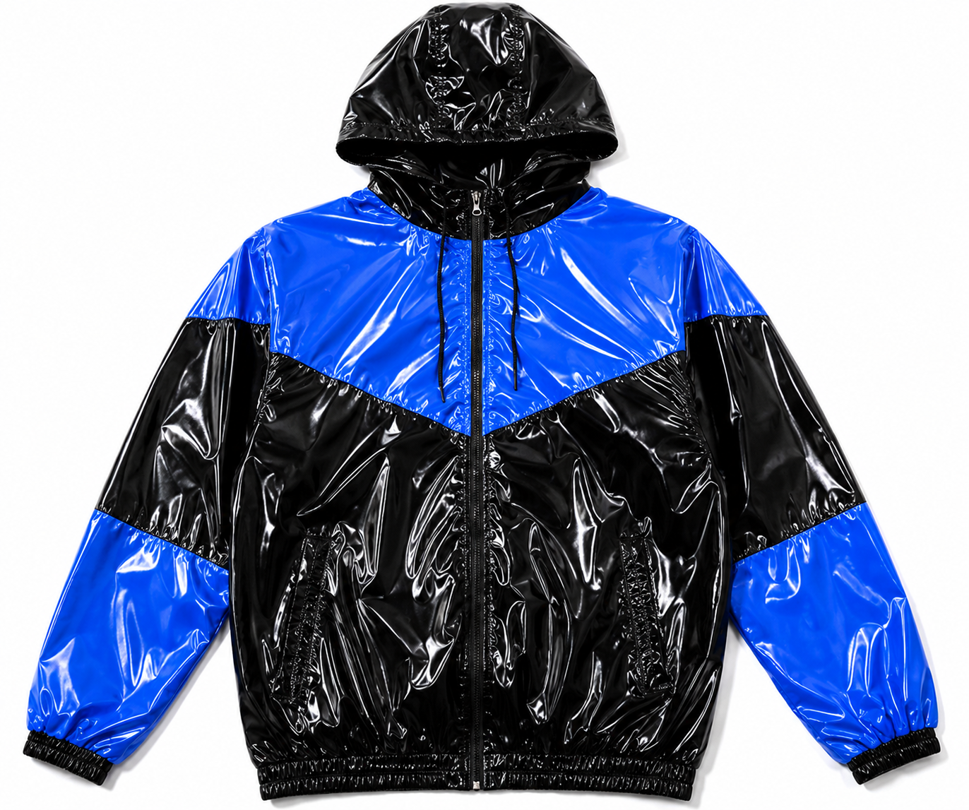 Color Block Shiny Nylon Hooded Tracksuit Set