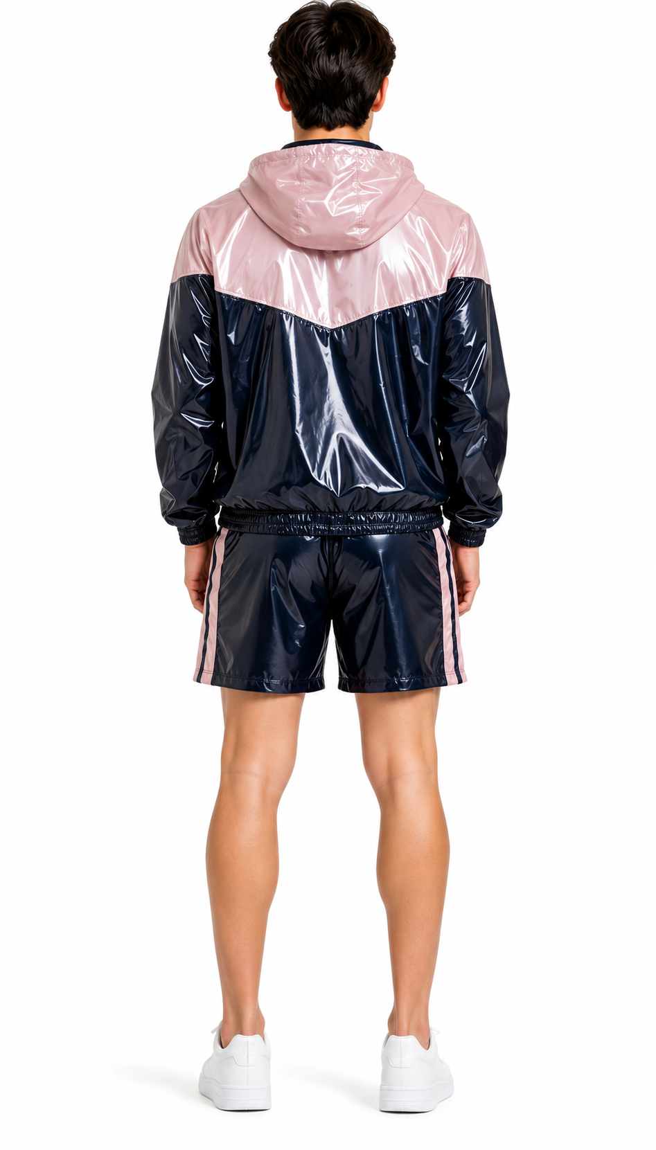 Shiny Nylon Hooded Windbreaker and Shorts Set
