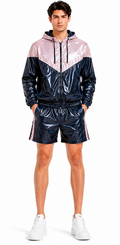 Shiny Nylon Hooded Windbreaker and Shorts Set
