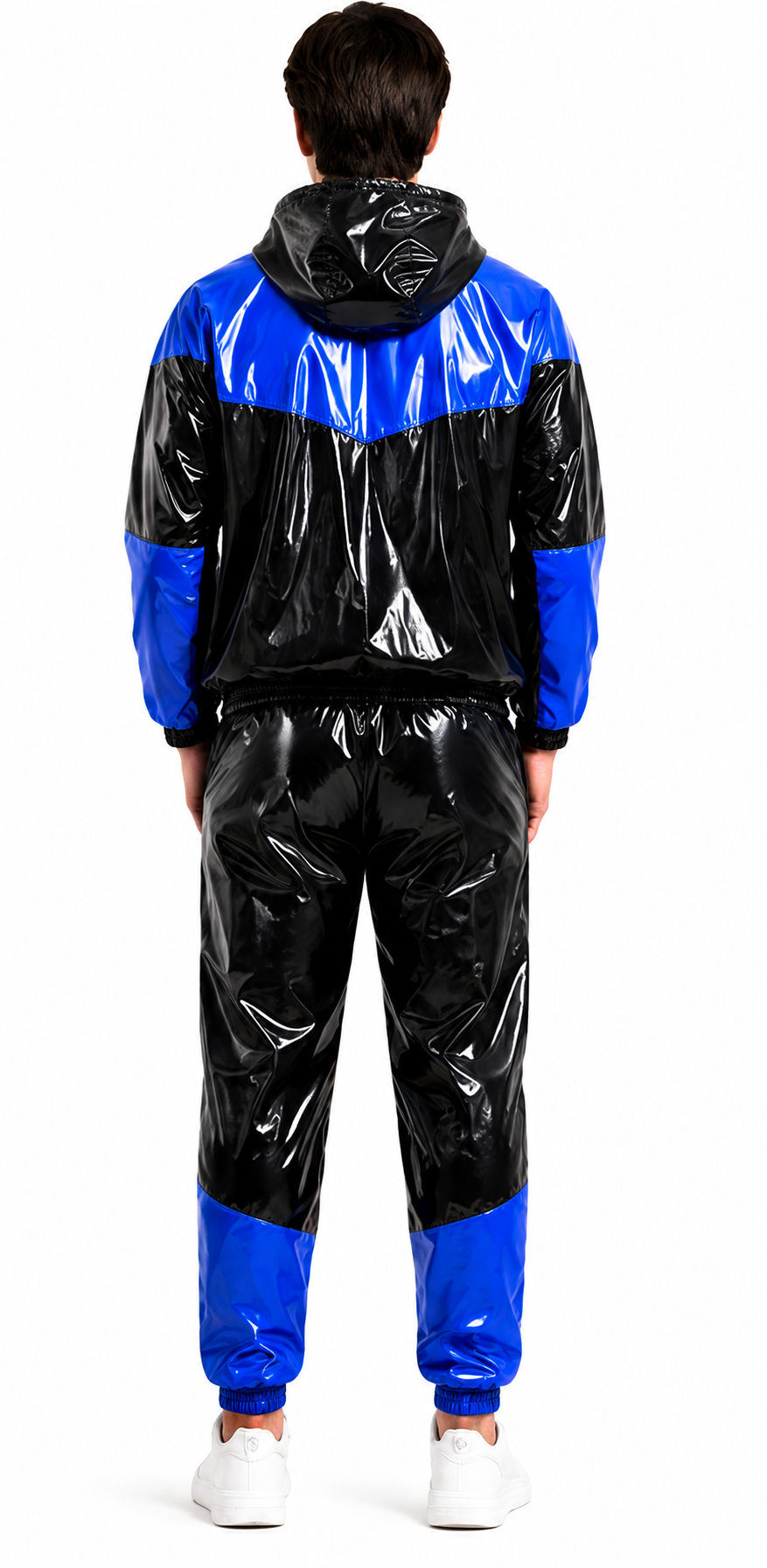 Color Block Shiny Nylon Hooded Tracksuit Set