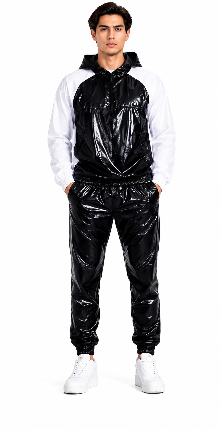 Shiny Nylon Anorak Tracksuit Set