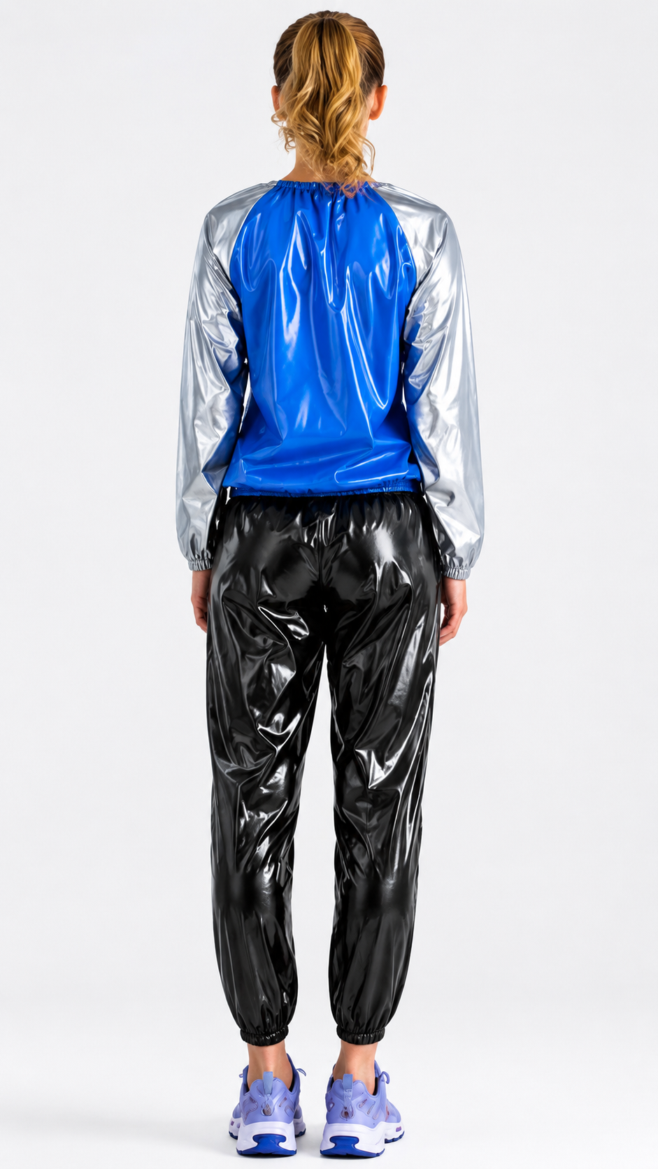 Glossy Color Block Pullover Tracksuit Set