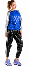 Glossy Color Block Pullover Tracksuit Set