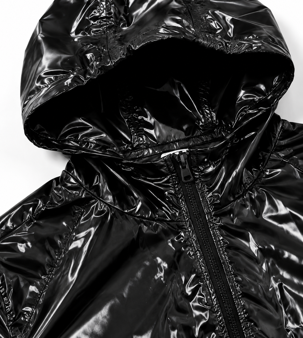 Glossy Nylon Hooded Windbreaker and Shorts Set