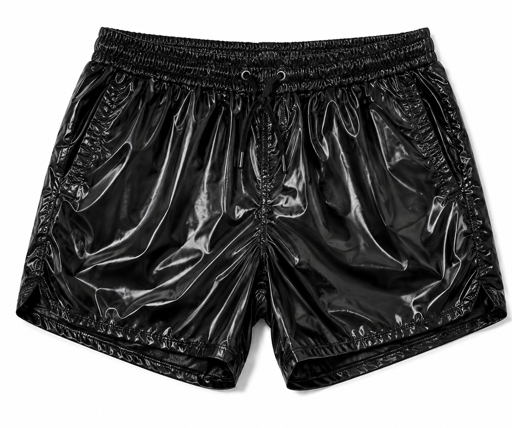 Glossy Nylon Hooded Windbreaker and Shorts Set