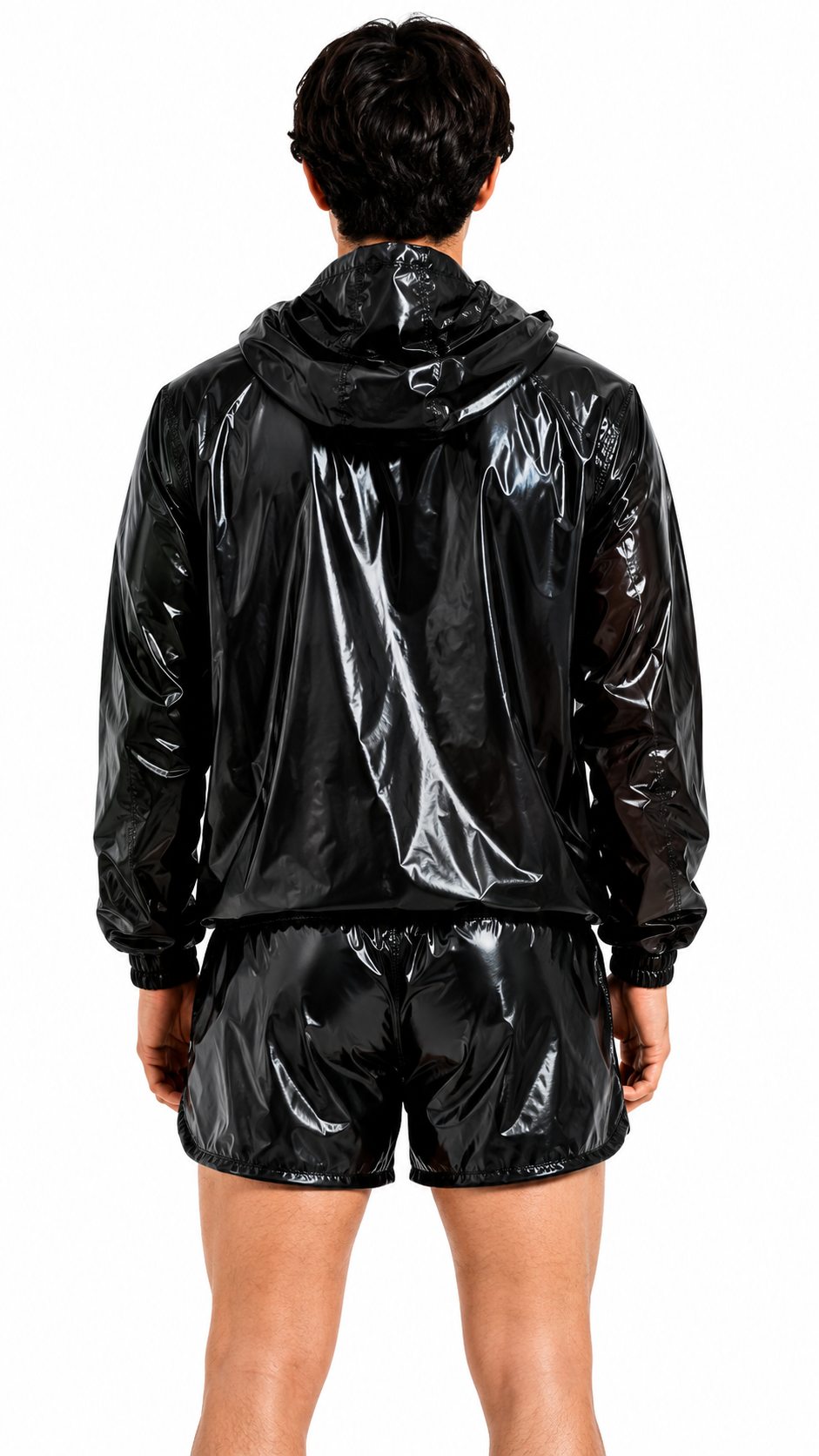 Glossy Nylon Hooded Windbreaker and Shorts Set