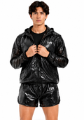 Glossy Nylon Hooded Windbreaker and Shorts Set