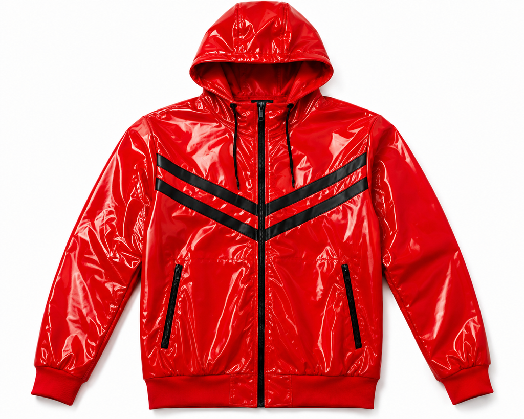Chevron Stripe Shiny Nylon Hooded Tracksuit Set