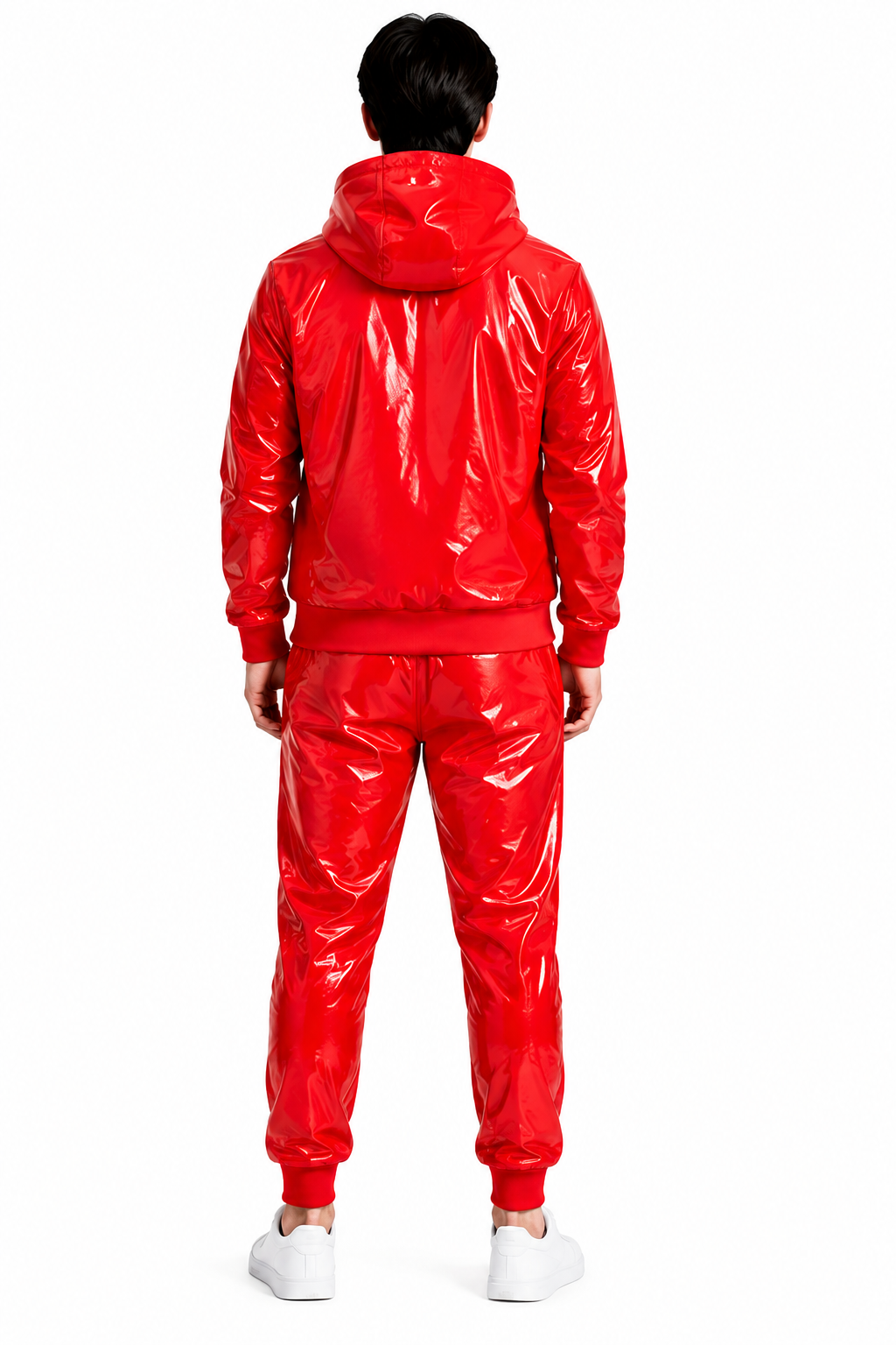 Chevron Stripe Shiny Nylon Hooded Tracksuit Set