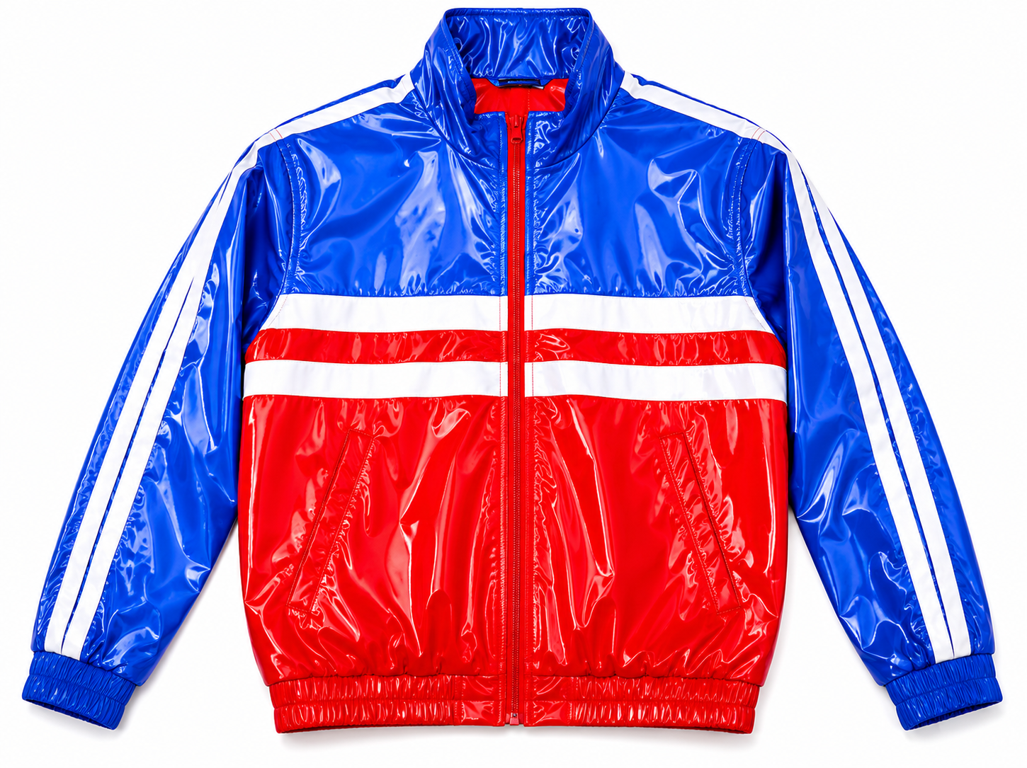Retro Color Block Shiny Nylon Tracksuit Set